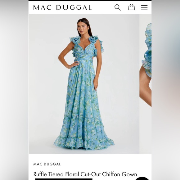 MacDuggal Ruffle Tiered floral cut out Chiffon gown - Picture 4 of 6